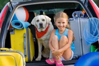 Labrador com criança da família