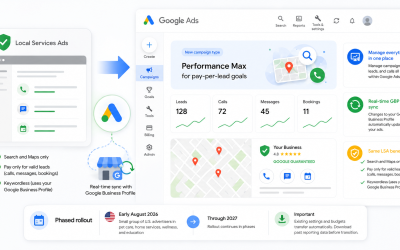 Google Ads integra Local Services Ads com nova gestão via Performance Max