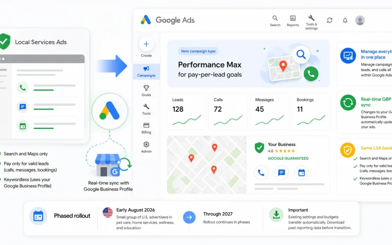 Google Ads integra Local Services Ads com nova gestão via Performance Max