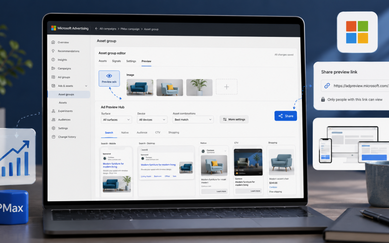 Microsoft Ads introduz Hub de Prévia de Anúncios em Campanhas Performance Max
