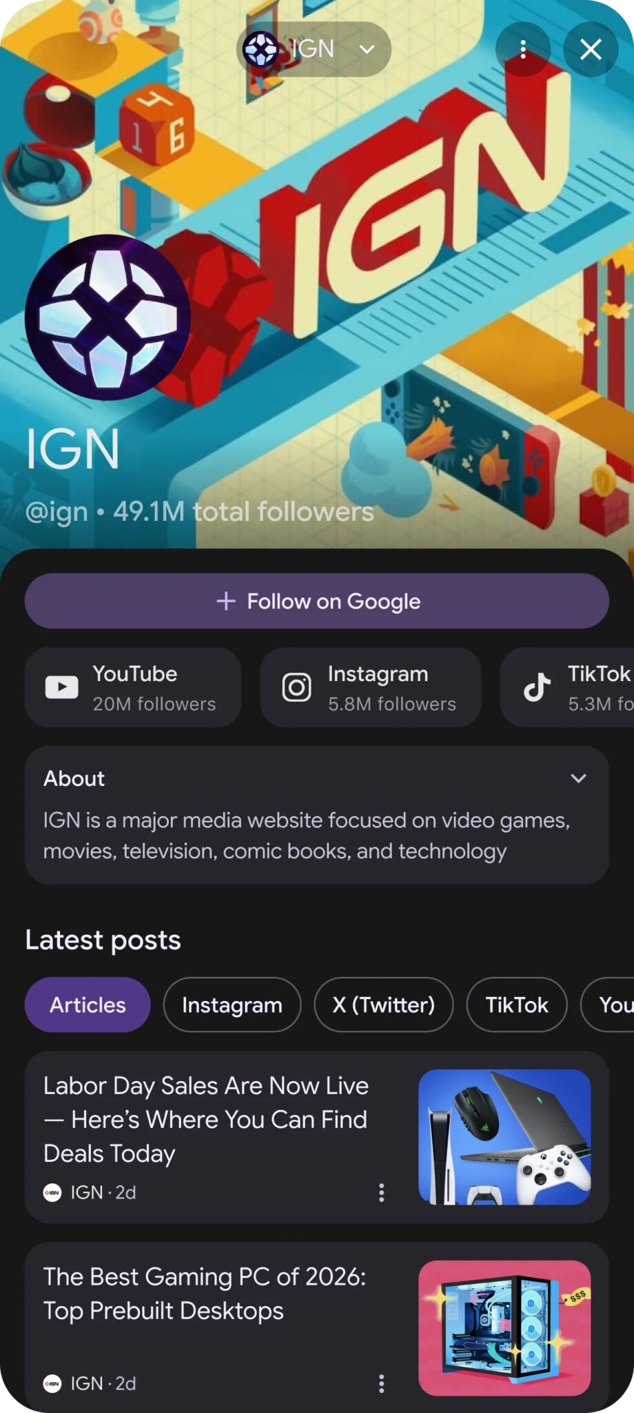 Novo Design do Google Search Profile