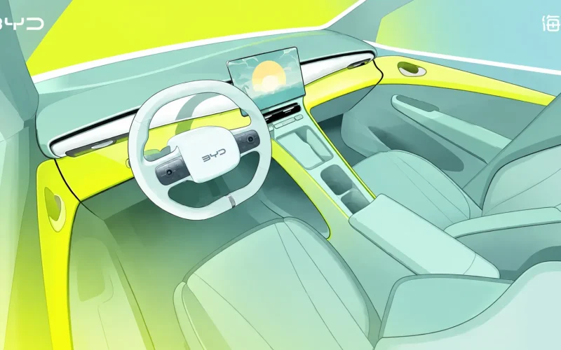 BYD Dolphin Mini inova com cabine sem painel e tela central, chegada em 2028
